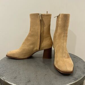 Faux Suede Booties. 2.5 inch heel. Worn once. H&M with gold hardwaree